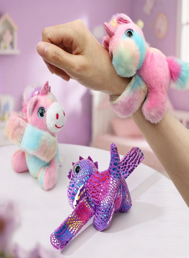 B Bascolor 8 Pack Stuffed Animal Slap Bracelets, 9 Inch Plush Unicorn Cat Dog Dinosaur Wrist Cute Snap Bracelets Bulk Toy First Day Back to School Graduation Birthday Gift for Boys Girls Party Favors - Image 3